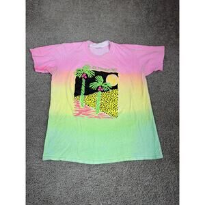 Vintage St Martin WI Shirt Mens Large Multicolor Neon Palm Trees Gradient 80s